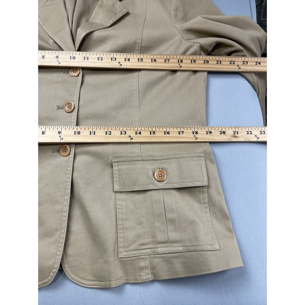 Talbots Petites Womens Khaki Tan Cotton Stretch Blazer Jacket Size 12P Utility - Picture 9 of 12